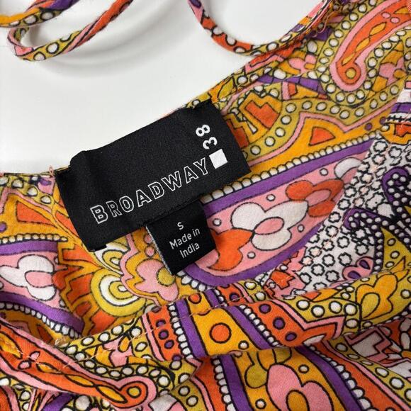 Psychedelic Paisley Puff Sleeve Crop Top Boho Colorful Ruffles Hippie Cotton M - Picture 3 of 6